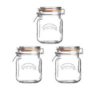 Kilner Juego de 3 tarros cuadrados de cristal de 1 litro con clip superior para conservación y almacenamiento