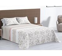 Kimbatex Colcha Bouti Estampada 100% Microfibra Termosellada, Diseños EOS, Talia y Nereida, Reversible con Fundas de Cojín (Nereida Beige, Cama 150cm 250x260cm + 2 Cojines)
