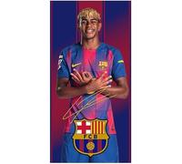 Kimbatex Textil Hogar Tienda Barcelona FC Toallas de Playa, Microfibra, Azul y Grana, Diseño Lamine Yamal, Pedri y Escudo, 70 x 140 cm, 7 Diseños a Elegir (LAMINE 073)