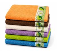 Kimbatex Textil Hogar Tienda Juego de 12 Paños de Cocina Multicolor, 50 x 50 cm, 100% Algodón Rizo Americano 500g/m², Diseño de Frutas Fabricado en Portugal. (Manzanas)