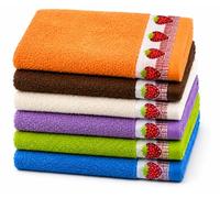 Kimbatex Textil Hogar Tienda Juego de 12 Paños de Cocina Multicolor, 50 x 50 cm, 100% Algodón Rizo Americano 500g/m², Diseño de Frutas Fabricado en Portugal. (Fresas)