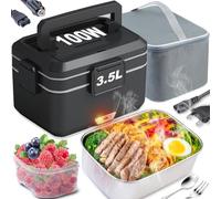 Kimfead Fiambrera Eléctrica 3,5L Calentador de Comida 100W Acero Inoxidable Taper Electrico para Comida 12V/24V/230V para Coche/Camión/Oficina, bolsa(3.5L-Negro)