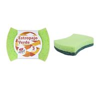 KIMIA - Estropajo Fibra Verde Con Esponja 10,5X8X2,5 cm., Lote 3 Unidades