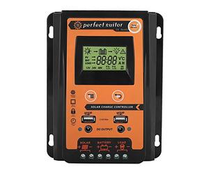 KIMISS controlador de carga solar, plástico 12V / 24V controlador de carga solar MPPT 30A panel de batería solar del regulador de doble pantalla LCD USB
