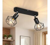 Kimjo E14 Lampara Focos LED Interior Techo, Lámpara de Techo con 2 Focos, Plafón LED Techo Giratoria, Moderno Aplique pared Interior Negro para Sala de Estar Dormitorio Cocina (Sin Bombilla Max. 40W)
