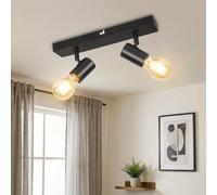 Kimjo E27 Lampara Focos LED Interior Techo, Lámpara de Techo con 2 Focos, Plafón LED Techo Giratoria, Moderno Aplique pared Interior Negro para Sala de Estar Dormitorio Cocina (Sin Bombilla Max. 60W)