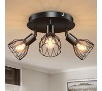 Kimjo Lámpara de Techo con 3 Focos Led E14, Plafón con Focos Ajustable, Interior Focos de Techo, Apliques Techo Negro, Lampara Focos Led Techo para Dormitorio Cocina, Max.40W Sin Bombilla