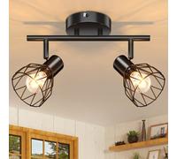 Kimjo Lámpara de Techo de 2 Focos, E14 Plafón LED Techo Vintage | Lámpara de Techo Ajustables y Giratorios, Foco de Pared Interior Iluminación para Dormitorio Sala de Estar, Sin Bombilla