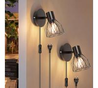 Kimjo Lámparas de Pared Negro - Iluminación Led E14 Ajustable - Vintage Aplique Metal Para Dormitorio, Cocina, Pasillo - Bombilla No Incluida, 2 Piezas