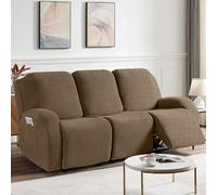 KinCam Funda Sillon Relax reclinable, Funda para Sillón Relax de Jacquard, Funda Sillon orejero Funda Elástica con Bolsillo para Perros y Mascotas, Suave y Lavable Funda Sofa 3 plazas Marrón Claro