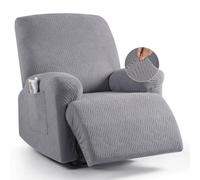 KinCam Funda Sillon Relax reclinable, Funda para Sillón Relax de Jacquard, Funda Sillon orejero Funda Elástica con Bolsillo para Perros y Mascotas, Suave y Lavable Funda Sofa 1 Plaza Gris Claro