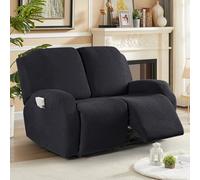 KinCam Funda Sillon Relax reclinable, Funda para Sillón Relax de Jacquard, Funda Sillon orejero Funda Elástica con Bolsillo para Perros y Mascotas, Suave y Lavable Funda Sofa 2 plazas Negro