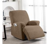 KinCam Funda Sillon Relax reclinable, Funda para Sillón Relax de Jacquard, Funda Sillon orejero Funda Elástica con Bolsillo para Perros y Mascotas, Suave y Lavable Funda Sofa 1 Plaza Marrón Claro