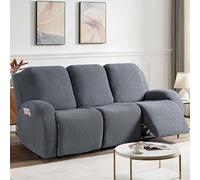 KinCam Funda Sillon Relax reclinable, Funda para Sillón Relax de Jacquard, Funda Sillon orejero Funda Elástica con Bolsillo para Perros y Mascotas, Suave y Lavable Funda Sofa 3 plazas Gris Oscuro