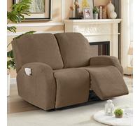 KinCam Funda Sillon Relax reclinable, Funda para Sillón Relax de Jacquard, Funda Sillon orejero Funda Elástica con Bolsillo para Perros y Mascotas, Suave y Lavable Funda Sofa 2 plazas Marrón Claro