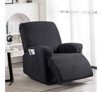KinCam Funda Sillon Relax reclinable, Funda para Sillón Relax de Jacquard, Funda Sillon orejero Funda Elástica con Bolsillo para Perros y Mascotas, Suave y Lavable Funda Sofa 1 Plaza Negro