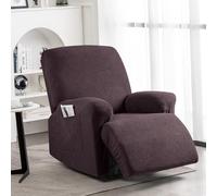 KinCam Funda Sillon Relax reclinable, Funda para Sillón Relax de Jacquard, Funda Sillon orejero Funda Elástica con Bolsillo para Perros y Mascotas, Suave y Lavable Funda Sofa 1 Plaza Café