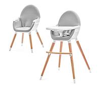 Kinderkraft Fini - Trona 2 en 1, silla de bebé, silla alta combinada, patas de madera, cinturones de seguridad, reposapiés, bandeja doble, de 6 meses a 5 años, correas de 5 puntos, gris