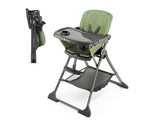Kinderkraft FOLDEE Trona Bebé, ergonómica, cómoda, reclinable, plegable, reposapiés ajustable, bandeja doble desmontable, para niños pequeños, de 6 meses a 3 años, Verde