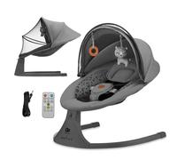 Kinderkraft Hamaca LUMI 2, Columpio eléctrico para bebés, Desde el nacimiento hasta los 9 meses, Altura regulable, 5 modos, 12 melodías, Arco con juguetes, Gris oscuro
