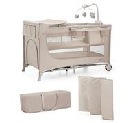 Kinderkraft Joy 2 Acc Cuna de Viaje 2 en 1 para Bebé de hasta 25 kg, Plegado rápido y fácil, Incluye Carrusel de Cuna con Juguetes, Estantes para pañales y Cambiador, Bolsa de Transporte, Beige