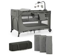 Kinderkraft Cuna de viaje Joy 2 Acc 2 en 1 hasta 25 kg, plegado rápido, con cambiador y bolsa, Gris