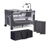 Kinderkraft LEODY Acc Cuna de Viaje Bebe 120 x 60 cm, con Móvil Cuna Sonido Juguetes, Sistema de Plegado rápido y fácil, Dos Alturas, con Bolsa de Transporte, Gris