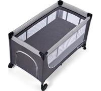 Kinderkraft LEODY - Cuna de viaje - 2 niveles de altura - Plegable - Entrada lateral con cremallera - Estructura robusta - Compacta - Incluye bolsa de transporte - Gris