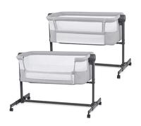 Kinderkraft Nestee UP 2 Cuna Colecho para Bebé con Colchón, Cuna de Cabecera, Fácil Ajuste de Cama de Padres, Ajuste de Altura, Buena Circulación de Aire, Ruedas transportarás, Gris Cloro