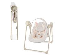 Kinderkraft SWINGEE - Balancín eléctrico para bebé con función oscilante, temporizador integrado, respaldo ajustable, 8 melodías de tranquilidad integradas, ligero y plegable, color beige