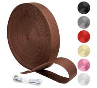 KINETOX Cinta de Mochila 20 m Cinta Polipropileno 25 mm Marrón | Cinta Mochila con Cinta Métrica de 1,5 m para Bolsos Reparación de Mochilas Collares de Perro Camping y Costura DIY