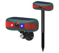 KINGCOO - Detector de alarma con sensor de movimiento infrarrojo estroboscópico solar, luz de advertencia intermitente LED para exteriores, sistema de alerta de seguridad de 13 sonidos, altavoz dual