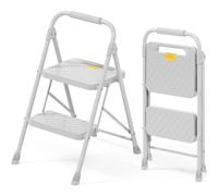 KINGRACK Escalera de 2 peldaños Plegable de Acero, Bloqueo de Seguridad, peldaños Anchos Antideslizantes, Capacidad 150 kg, Ligera y portátil con pasamanos para hogar, Cocina y Garaje