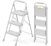 KINGRACK Escalera de 3 peldaños Plegable de Acero, Bloqueo de Seguridad, peldaños Anchos Antideslizantes, Capacidad 150 kg, Ligera y portátil con pasamanos para hogar, Cocina y Garaje