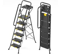KINGRACK, Escalera de seguridad portátil plegable de 6 peldaños anchos de acero resistente con plataforma de herramientas, con pasamanos, 360 kg, para adultos, pintar, interiores, exteriores, garaje