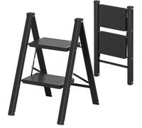 KINGRACK Escalera Plegable 2 peldaños sin barandilla, 150KG Negro