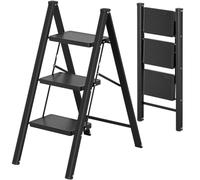 KINGRACK Escalera Plegable 3 peldaños sin barandilla, 150KG Negro