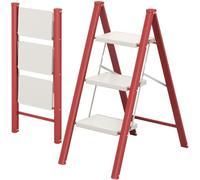 KINGRACK Escalera Plegable 3 peldaños sin barandilla, 150KG Rojo