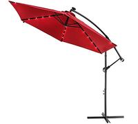 Kingsleeve® Sombrilla de Jardín Parasol Rojo 300cm Manivela Luces LED Protección UV80+ Funda Protectora Funcional