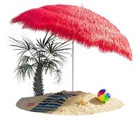 Kingsleeve Sombrilla de Playa Jardín Ø 160cm Protección UV30+ Hawaii Parasol Exterior Inclinable Rafia Hawaiano Rojo