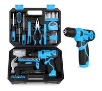 KingTool Kit de herramientas azul de 156 piezas, taladro inalámbrico de 8 V | Juego de herramientas de 156 piezas con taladro de 8 V y 5 velocidades, 0-800 RPM y pantalla de batería en tiempo real para