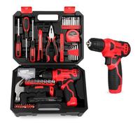 KingTool Kit de herramientas rojo de 156 piezas, taladro inalámbrico de 8 V | Juego de herramientas de 156 piezas con taladro de 8 V y 5 velocidades, 0-800 RPM y pantalla de batería en tiempo real para