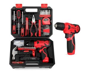 KingTool Kit de herramientas rojo de 156 piezas, taladro inalámbrico de 8 V | Juego de herramientas de 156 piezas con taladro de 8 V y 5 velocidades, 0-800 RPM y pantalla de batería en tiempo real para