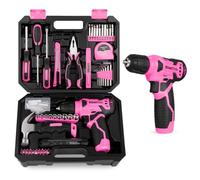 KingTool Kit de herramientas rosa de 156 piezas, taladro inalámbrico de 8 V | Juego de herramientas de 156 piezas con un taladro de 8 V y 5 velocidades, 0-800 RPM y pantalla de batería en tiempo real