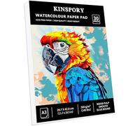 KINSPORY Bloc de Papel Acuarela A3, 30 Hojas, 300 g/m² - 42 x 29,7 cm, Prensado en Frío - Papel sin Ácido para Pintura, Dibujo y Bocetos