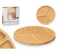 KINVARA Bandeja de 3 Cavidades de Bambú, Madera, Pack de 12 unidades