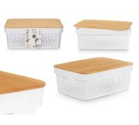 Kinvara Caja Multiusos Perforada con Tapa de Bambú Blanco 14cm
