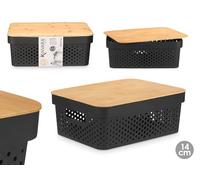 Kinvara Caja Multiusos Perforada con Tapa de Bambú Negra 14cm
