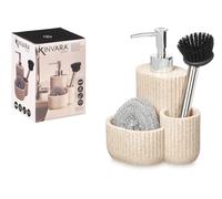 Kinvara Dosificador de cocina con estropajo y cepillo, Crema