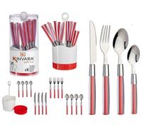 Kinvara Set de 16 Cubiertos de Acero Inoxidable con Mango Rojo y Plata